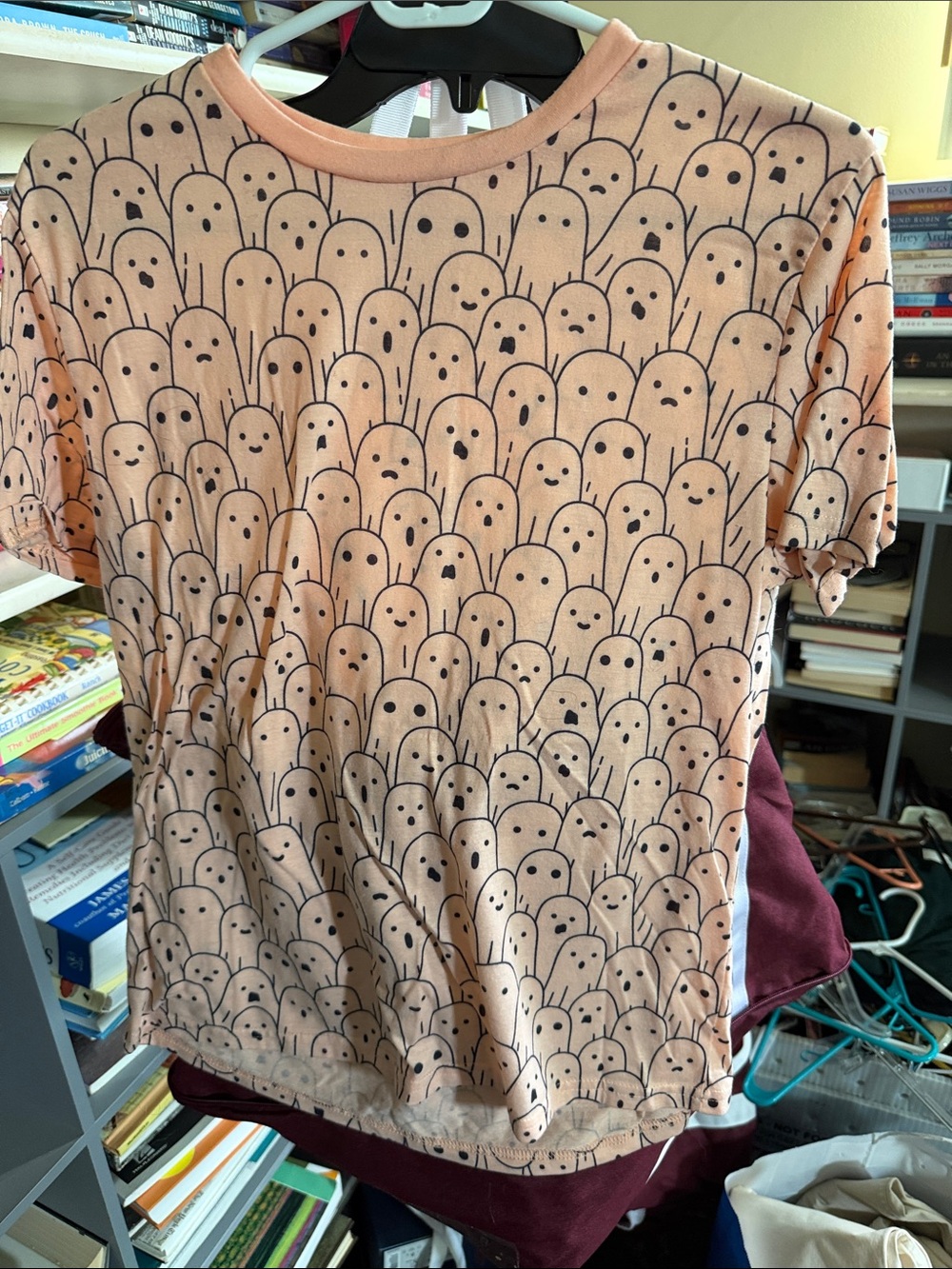 Source Unknown Peach Short Sleeve Tee with Black Ghost Print